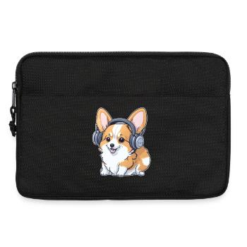Corgi avec écouteurs - Sacoche pour ordinateur portable 13 pouces - noir - Devant