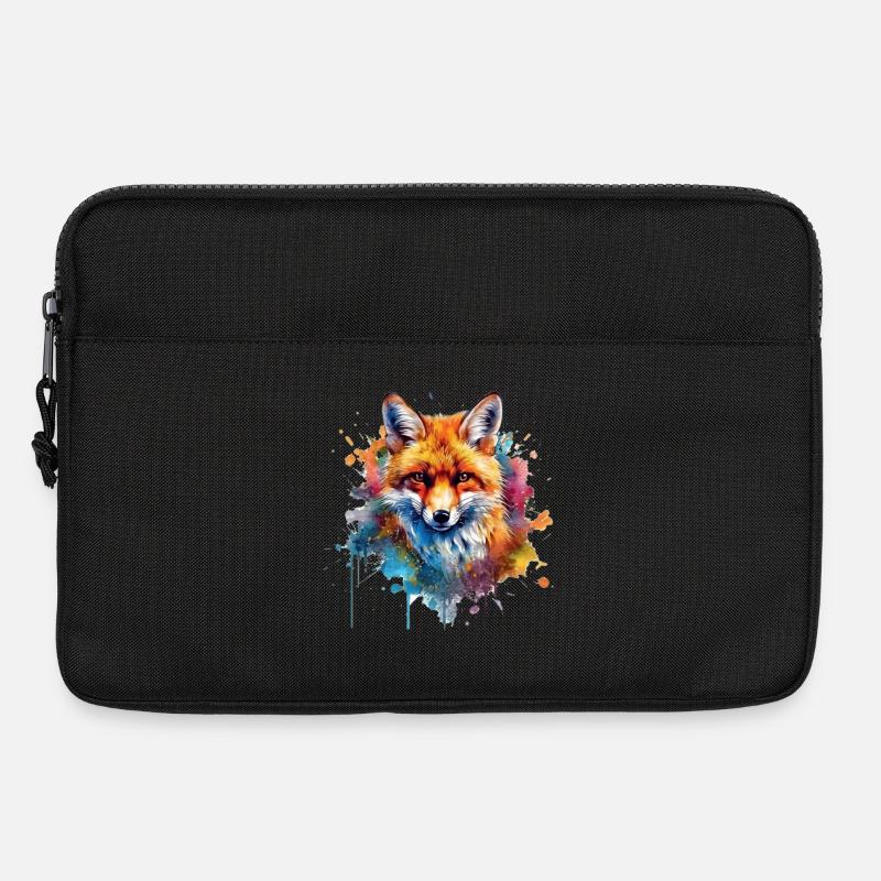Fuchs Portrait in Farbexplosion - Laptoptasche 13" - Schwarz