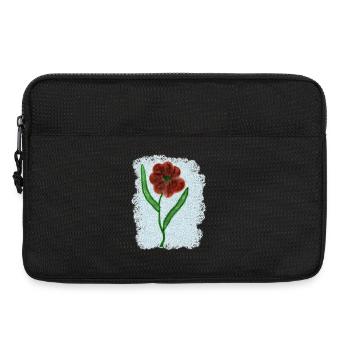 Rostrote Blume mit Grünen Blättern - Laptoptasche 13" - Schwarz - Vorne