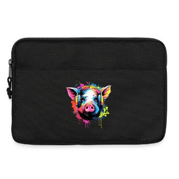 Pig With Headphones Animals Pigs - Laptop bag 13" - black - Front