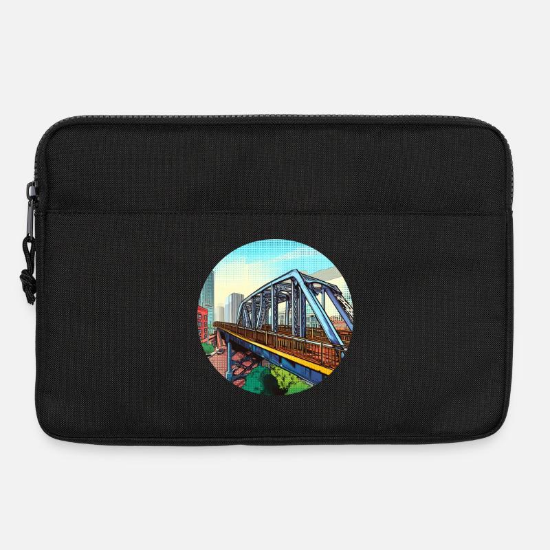 Comic Brücke in Stadt - Laptoptasche 13" - Schwarz