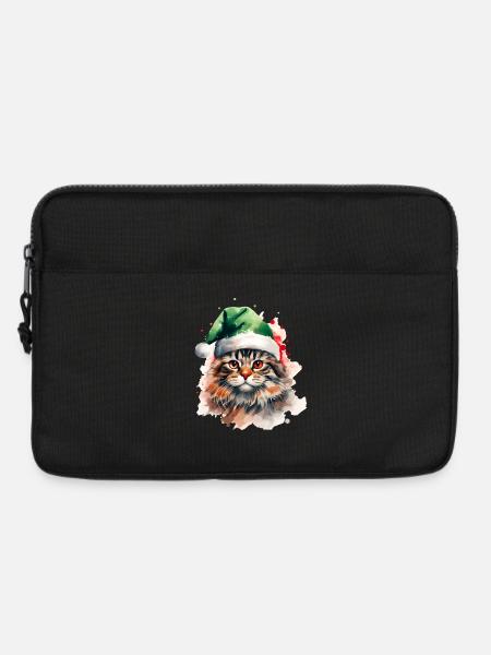 Aquarell Katze mit grüner Weihnachtsmannmütze - Laptoptasche 13" - Schwarz
