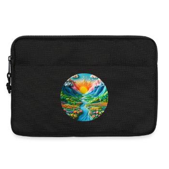 Landscape colorful with sun, mountains and lake made of plasticine - Laptop bag 13" - black - Front