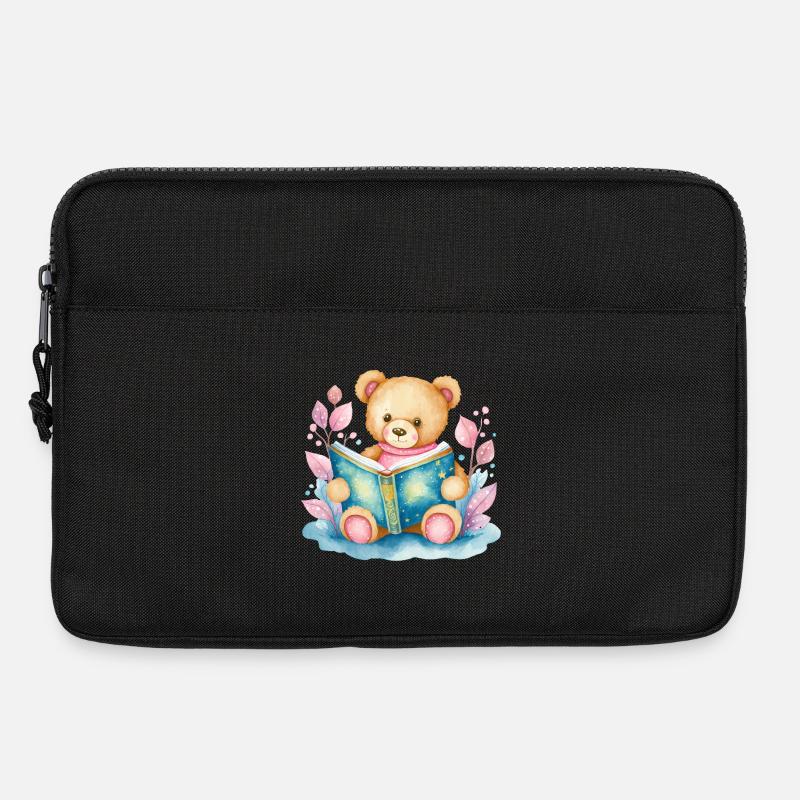 Teddybär mit Buch Aquarell - Laptoptasche 13" - Schwarz