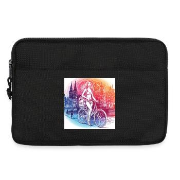 Amsterdam à vélo - Belle fille sur un vélo. - Sacoche pour ordinateur portable 13 pouces - noir - Devant