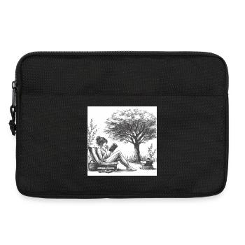 Frau trinkt Kaffee und liest ein Buch - Laptoptasche 13" - Schwarz - Vorne