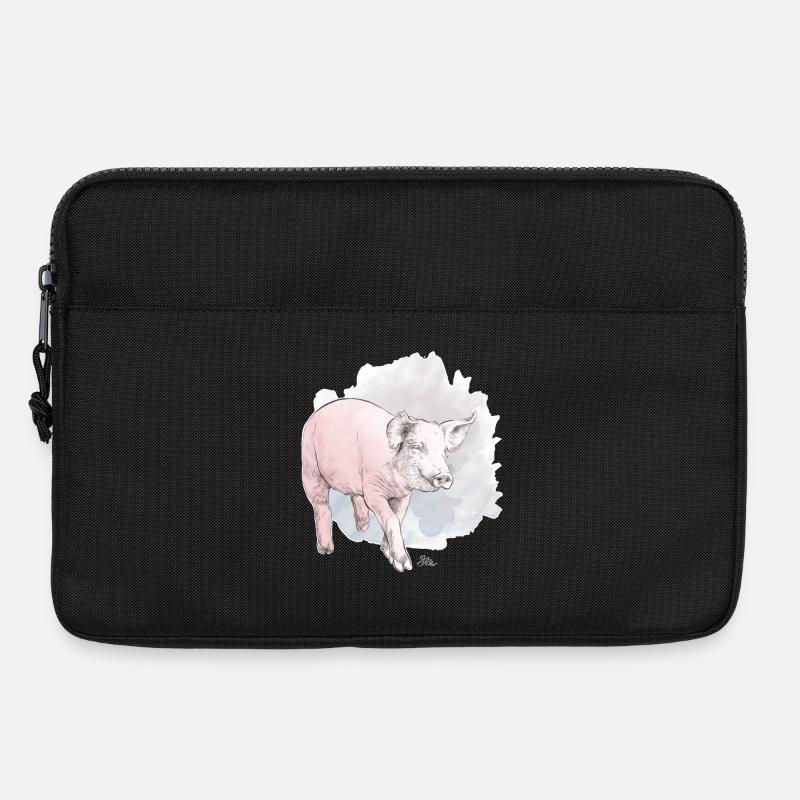 Niedliches Schwein vor buntem Klecks - Laptoptasche 13" - Schwarz