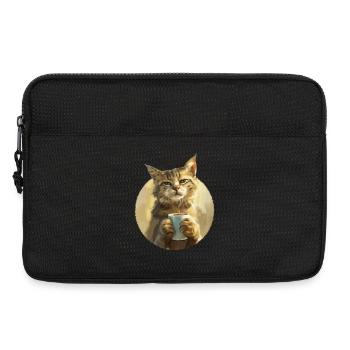 Illustration de Chat avec sa tasse de café - Sacoche pour ordinateur portable 13 pouces - noir - Devant