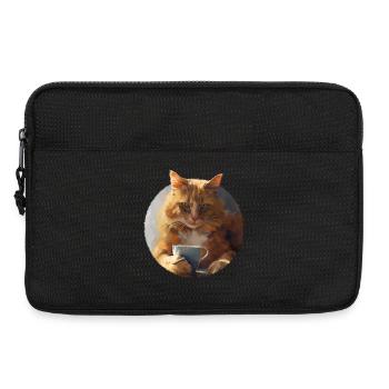 Illustration de Chat avec sa tasse de café - Sacoche pour ordinateur portable 13 pouces - noir - Devant