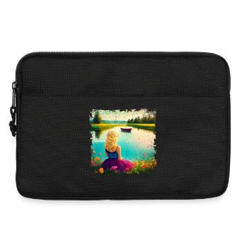 Woman sitting by the lake - vintage look - Laptop bag 13" - black - Front