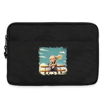 Fille assise sur un biplan | Fantaisie - Sacoche pour ordinateur portable 13 pouces - noir - Devant