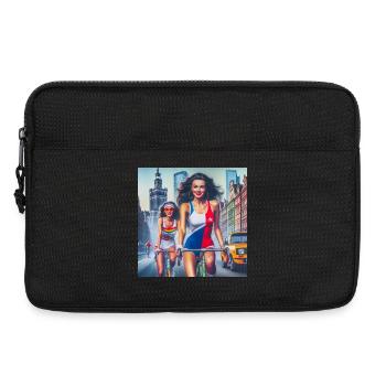 Two girls cycling in retro Warsaw - 80s style - Laptop bag 13" - black - Front