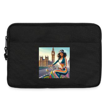 Retro-Mädchen auf einem Fahrrad von Big Ben in London - Laptoptasche 13" - Schwarz - Vorne