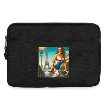Schönes junges Mädchen fährt Fahrrad vor dem Eiffelturm - Laptoptasche 13" - Schwarz - Vorne