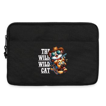 Cartoon Cowboy Cat Rides on Dog, The Wild Cat - Laptop bag 13" - black - Front