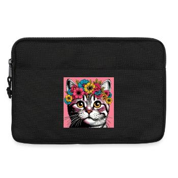 Chat avec des fleurs - Sacoche pour ordinateur portable 13 pouces - noir - Devant