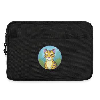 Ocelot mignon kawaii dessin animé clipart animal de compagnie - Sacoche pour ordinateur portable 13 pouces - noir - Devant