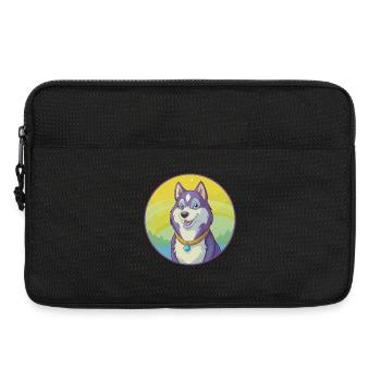 Husky chien mignon Kawaii dessin animé Clipart animal de compagnie - Sacoche pour ordinateur portable 13 pouces - noir - Devant
