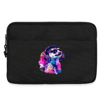 Erdmännchen Erdhündchen Scharrtier mit Kopfhörer - Laptoptasche 13" - Schwarz - Vorne