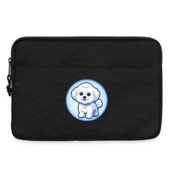 Bichon frisé chien bleu kawaii dessin animé personnage animal de compagnie - Sacoche pour ordinateur portable 13 pouces - noir - Devant