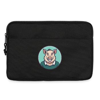 Sanglier Kawaii Dessin animé Personnage Animal Animal Visage - Sacoche pour ordinateur portable 13 pouces - noir - Devant