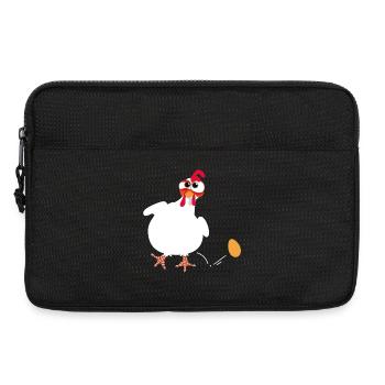 Weiße Henne legt ein Ei lustige Comic-Zeichnung - Laptoptasche 13" - Schwarz - Vorne