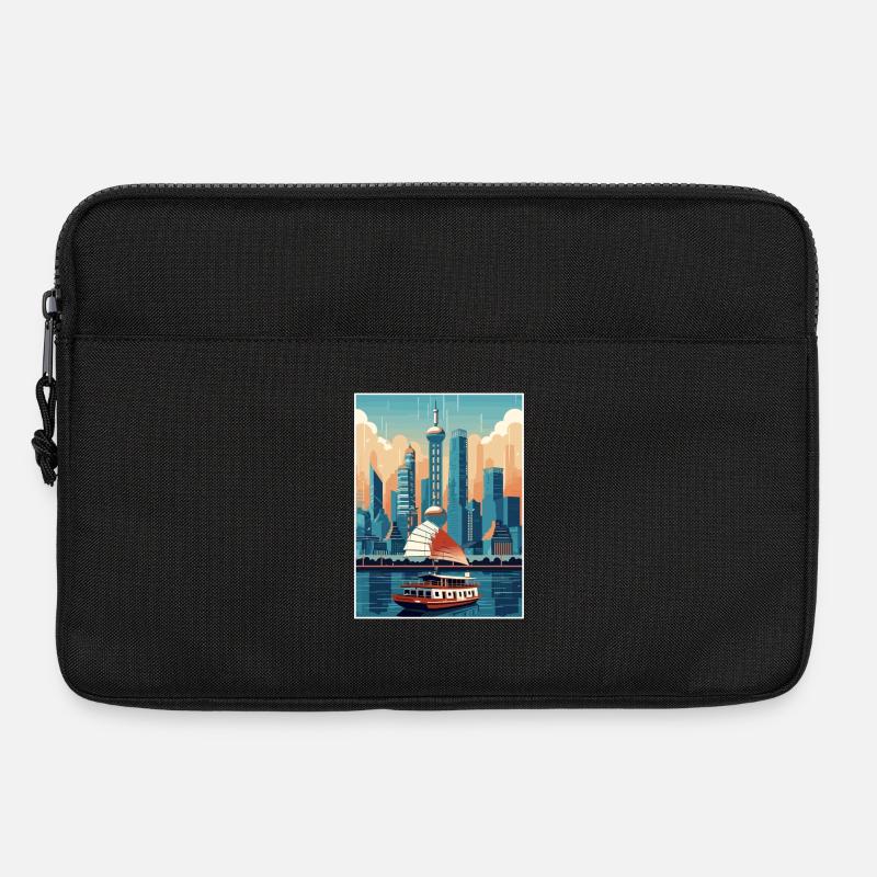Shanghai China Reise Poster Souvenir Malerei WPA - Laptoptasche 13" - Schwarz