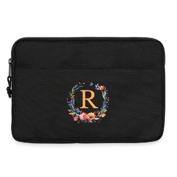 R Monogram, Couronne de fleurs, Personnalisable - Sacoche pour ordinateur portable 13 pouces - noir - Devant