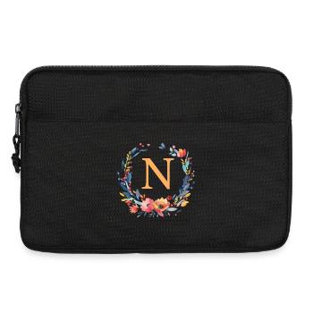 N Monogram, Couronne de fleurs, Personnalisable - Sacoche pour ordinateur portable 13 pouces - noir - Devant