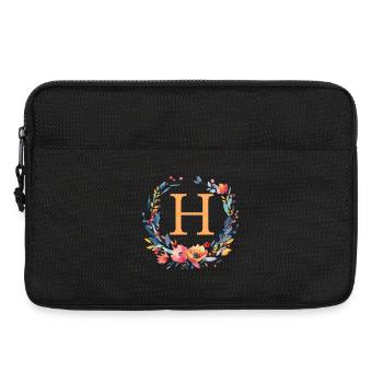 H Monogram, Flower Wreath, Personalizable - Laptop bag 13" - black - Front