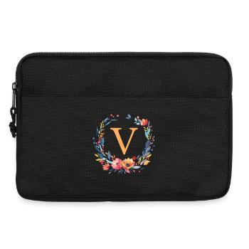 V Monogramm, Blumen-Kranz, personalisierbar - Laptoptasche 13" - Schwarz - Vorne
