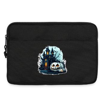 Haunted house with glowing pumpkins - Laptop bag 13" - black - Front