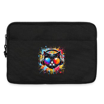 DJ Cat - Disco & Party Cat - avec des touches de couleur - Sacoche pour ordinateur portable 13 pouces - noir - Devant