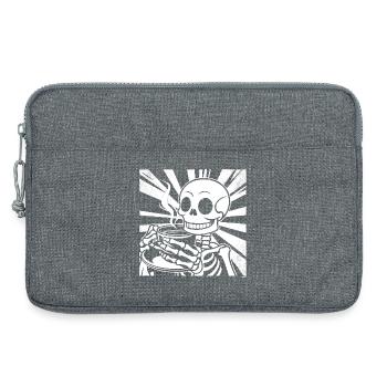 Squelette buvant du café - Sacoche pour ordinateur portable 13 pouces - gris chiné - Devant