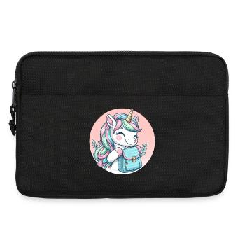 Einhorn Pastell Unicorn mit Schulranzen - Laptoptasche 13" - Schwarz - Vorne