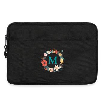 M Monogram, Couronne de fleurs, Personnalisable - Sacoche pour ordinateur portable 13 pouces - noir - Devant