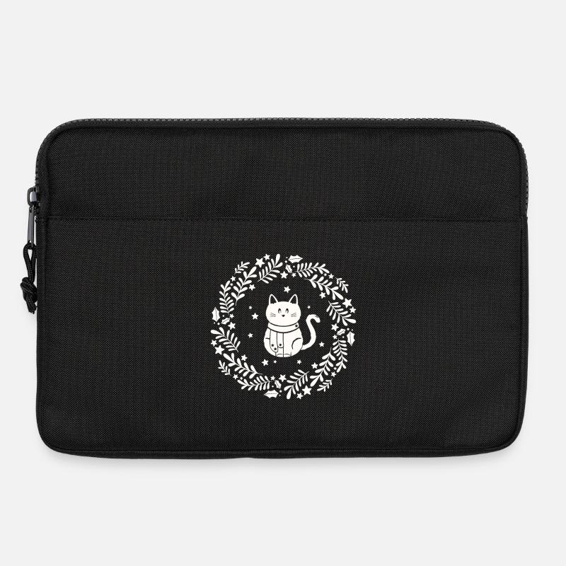 Weihnachtskranz mit süßer Katze - Laptoptasche 13" - Schwarz