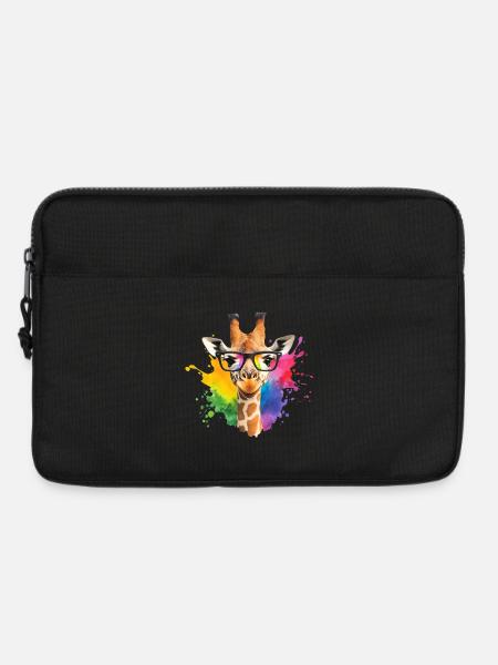 Colorful Giraffe with Glasses and Rainbow Splash - Laptop bag 13" - black
