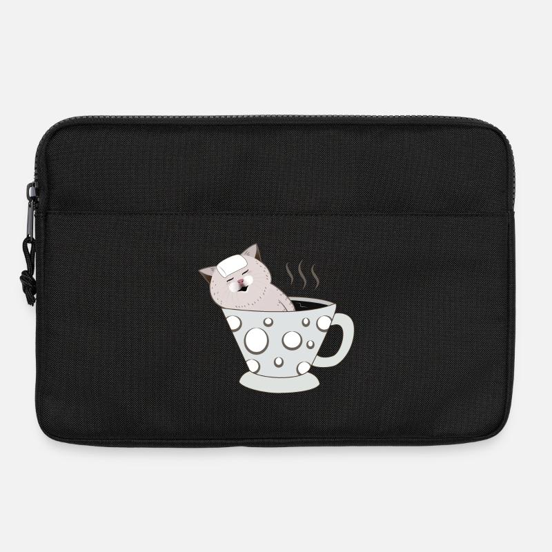 Kätzchen, das sich in einer dampfenden Polkadot-Teetasse entspannt - Laptoptasche 13" - Schwarz