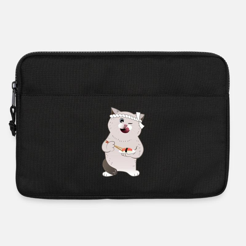 Cute Chubby Cat Holding Sushi - Laptop bag 13" - black