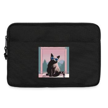 Katz im Retro-Sommerlook - Laptoptasche 13" - Schwarz - Vorne