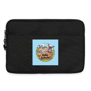 Einschulung Hallo Schule mit lustigen Tieren - Laptoptasche 13" - Schwarz - Vorne