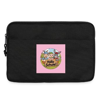 Einschulung Hallo Schule mit lustigen Tieren - Laptoptasche 13" - Schwarz - Vorne
