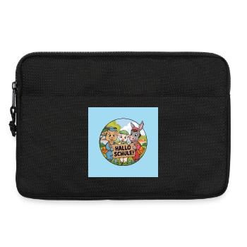 Einschulung Hallo Schule mit lustigen Tieren - Laptoptasche 13" - Schwarz - Vorne