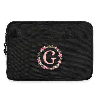 G Monogram, Couronne de fleurs, Personnalisable - Sacoche pour ordinateur portable 13 pouces - noir - Devant
