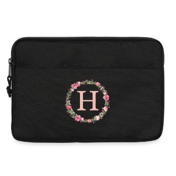 H Monogramme, Couronne de fleurs, Personnalisable - Sacoche pour ordinateur portable 13 pouces - noir - Devant
