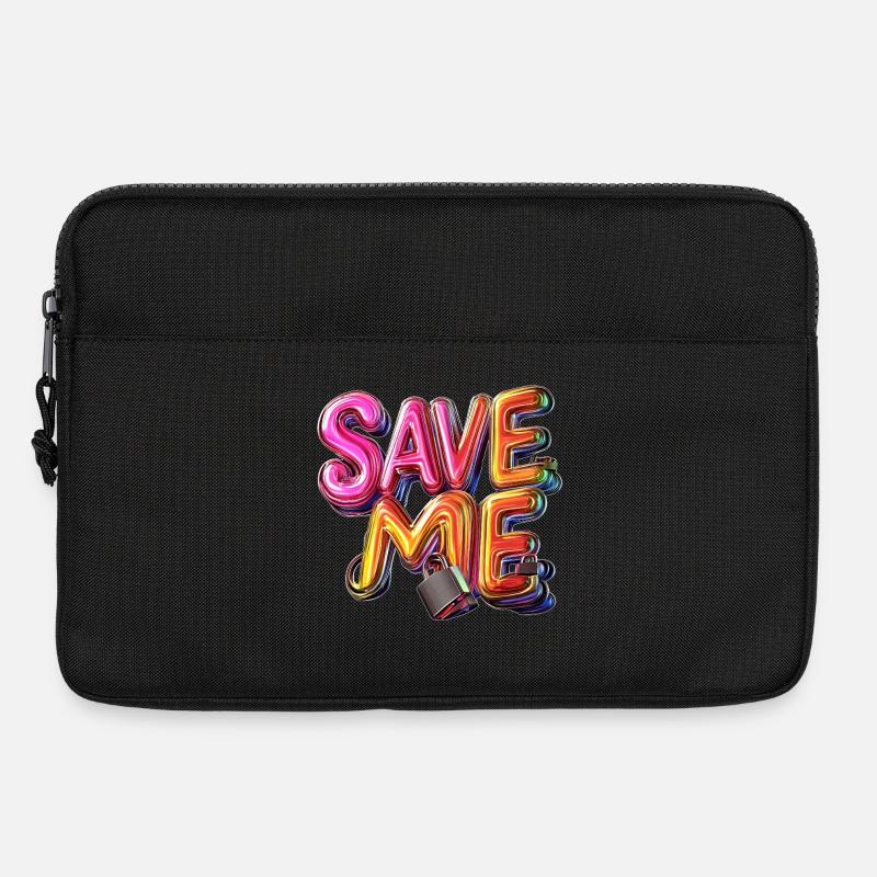 Stylischer 3D Schriftzug "SAVE ME" mit Schlössern - Laptoptasche 13" - Schwarz