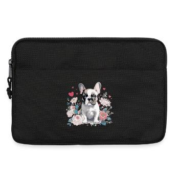 Charmanter French Bulldog mit Blumenarrangement - Laptoptasche 13" - Schwarz - Vorne