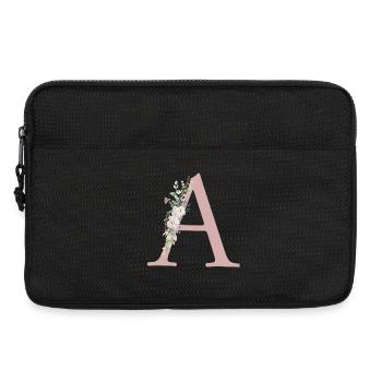 A Monogramm, Floral, personalisierbar - Laptoptasche 13" - Schwarz - Vorne