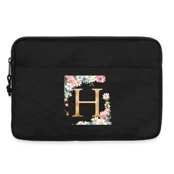 H Monogramm, Floral, personalisierbar - Laptoptasche 13" - Schwarz - Vorne